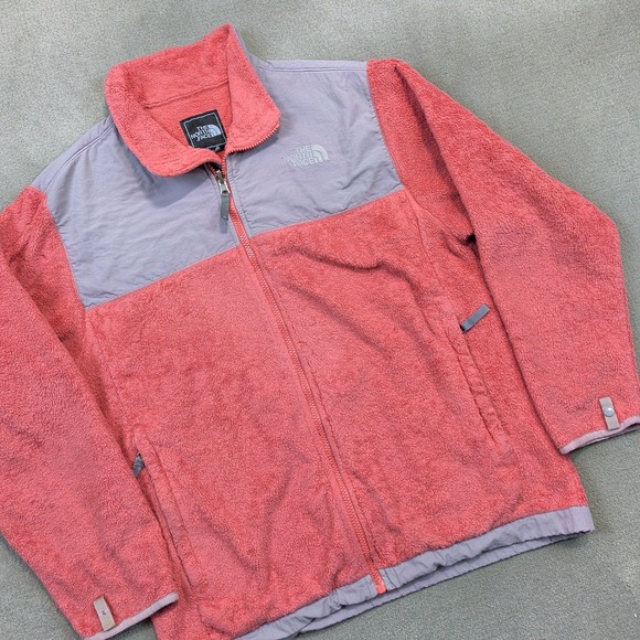 The North Face Denali Fleece Jacket XL Girls Coral Pink Grey Full Zip Mock Neck — photo 2